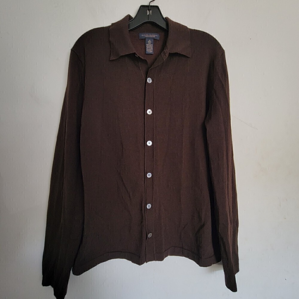 Banana Republic Stretch Merino Wool Brown Long Sleeve Cardigan Sweater Size Med